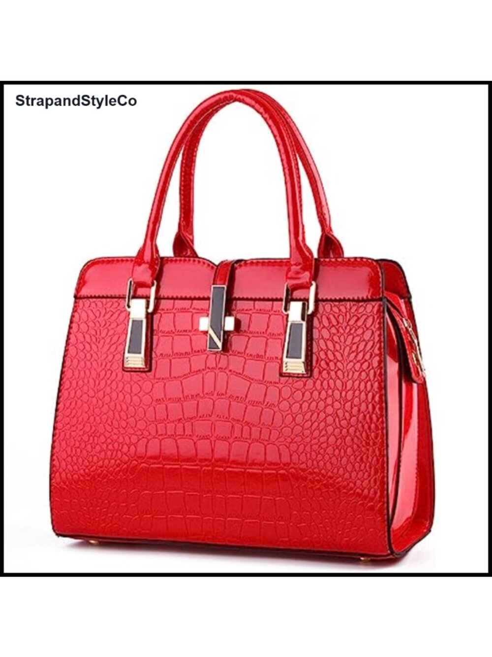 Shiny Patent Leather Satchel Handbag Crocodile Pattern Top Handle Tote